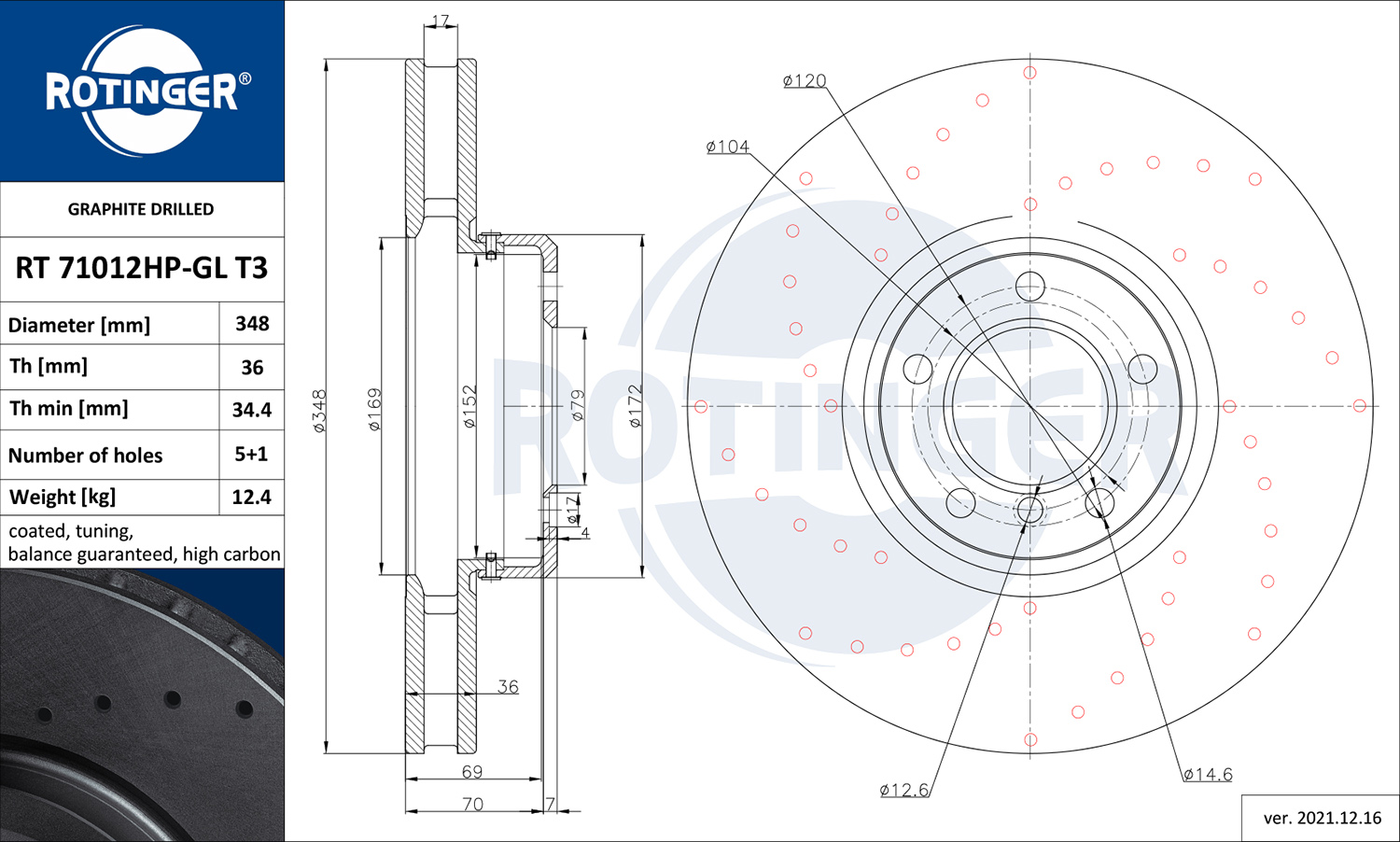 ROTINGER Féktárcsa, mind RT71012HP-GLT3_ROT